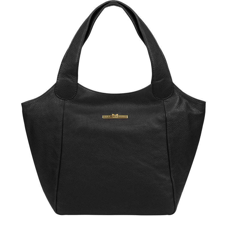 'Alina' Black Leather Tote Bag