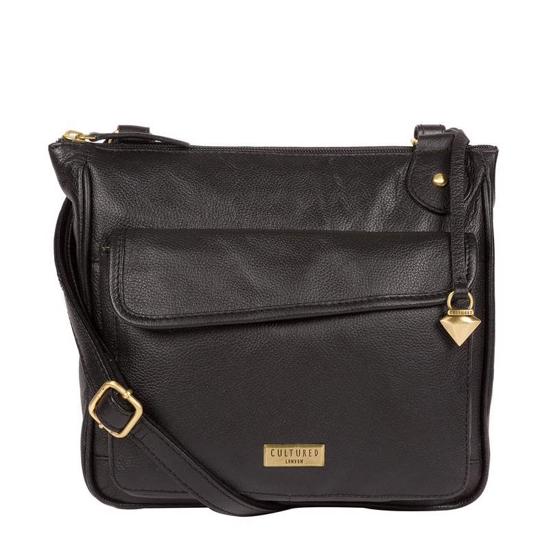 'Aria' Black Leather Cross Body Bag