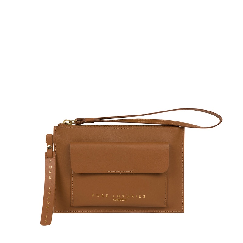 'Arreton' Saddle Tan Vegetable-Tanned Leather Clutch Bag