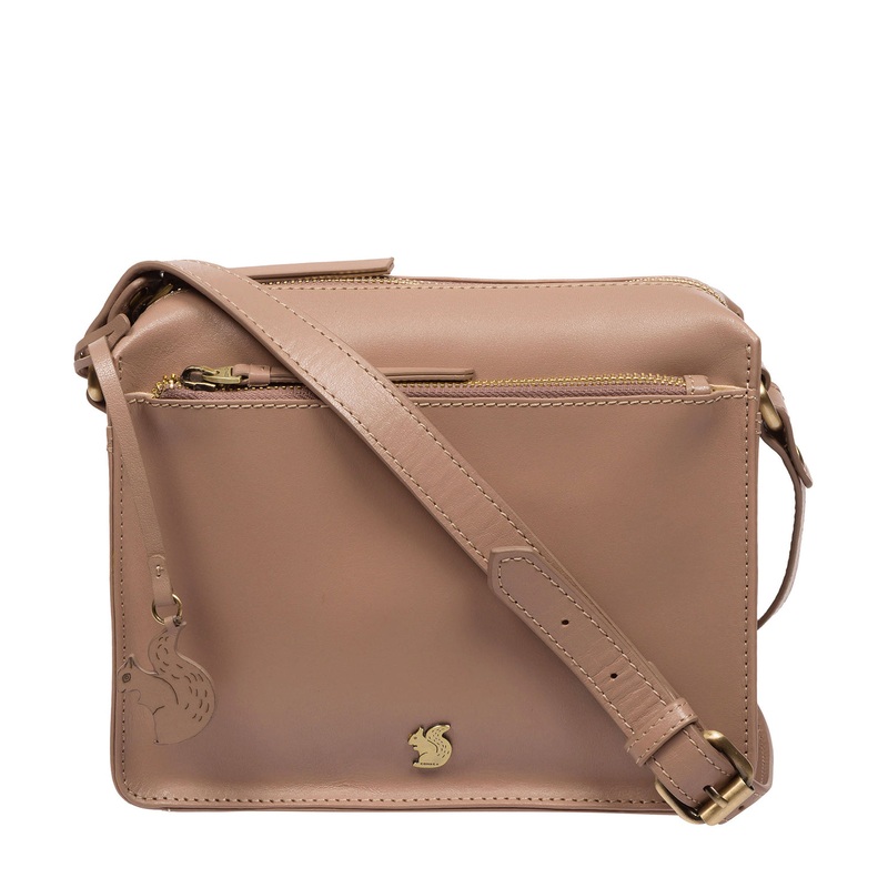 'Aurora' Natural Taupe Leather Cross Body Bag