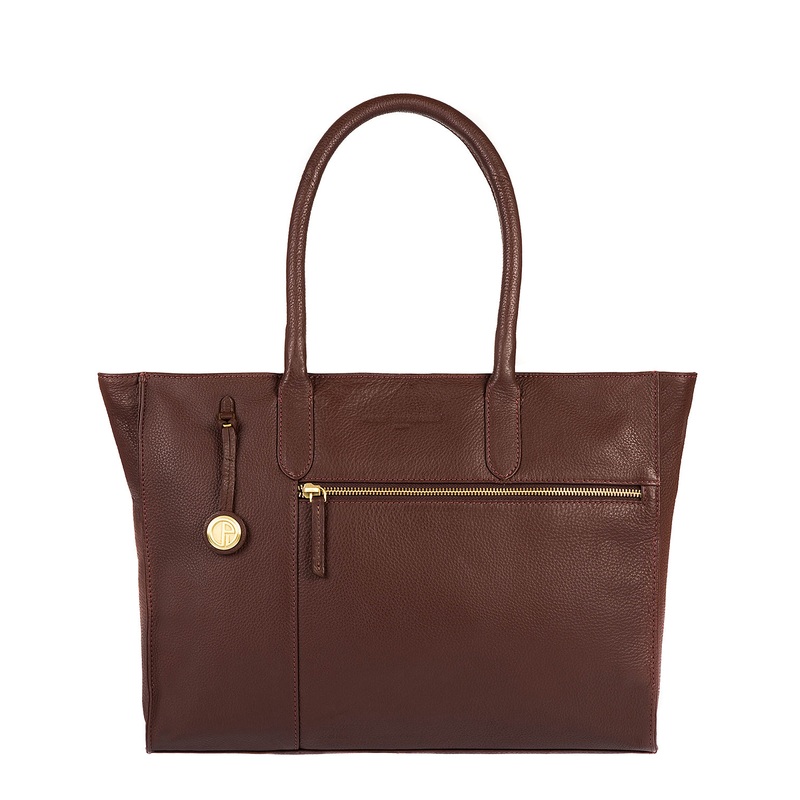 'Bexley' Auburn & Gold-Coloured Detail Leather Tote Bag