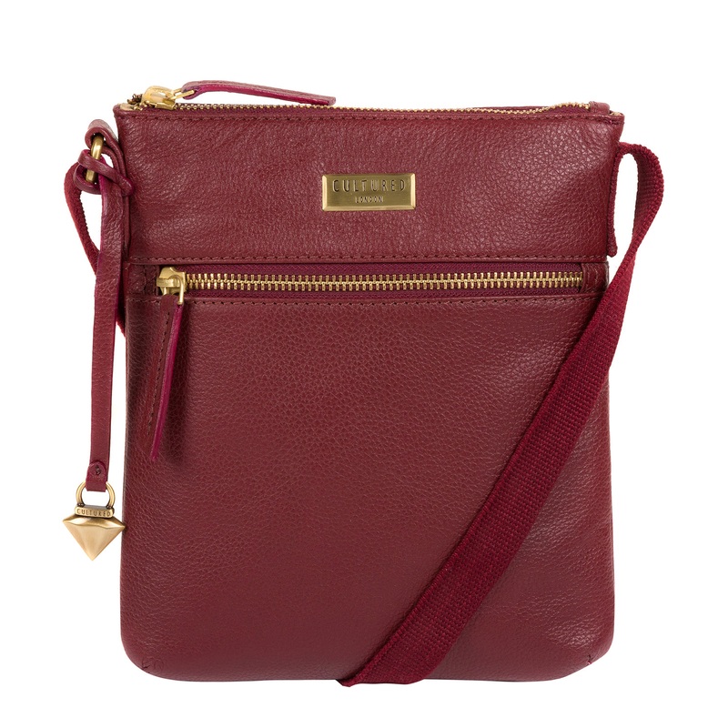 'Brooke' Ruby Red Leather Cross Body Bag