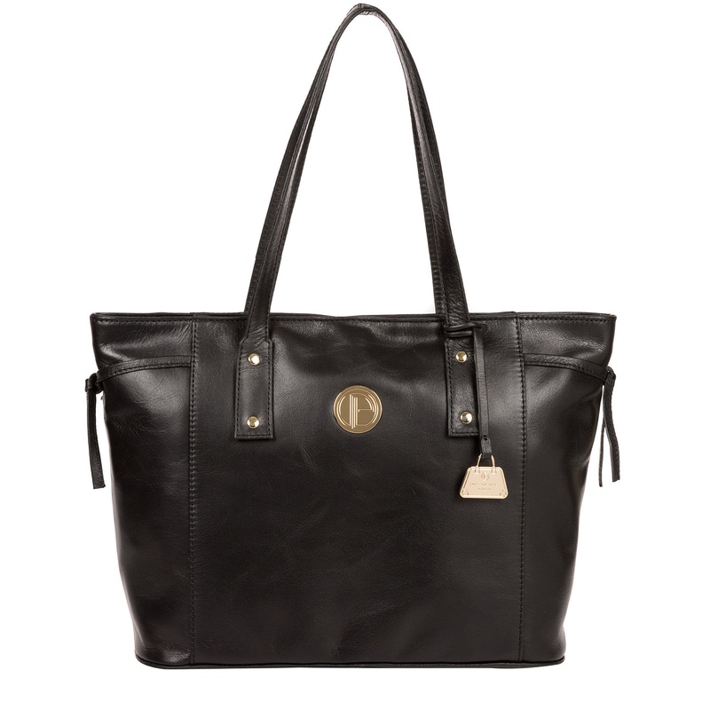 'Calista' Jet Black Leather Tote Bag
