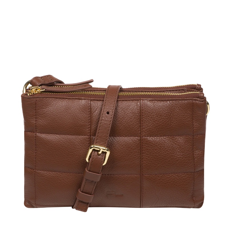 'Carmen' Dark Tan Nappa Leather Cross Body Bag