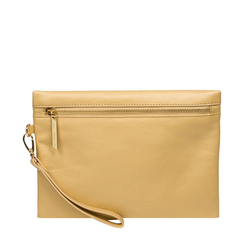 'Chalfont' Metallic Gold Leather Clutch Bag