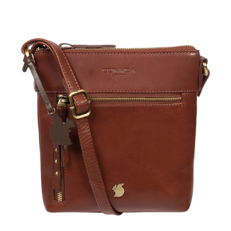 'Elf' Conker Brown Leather Cross Body Bag