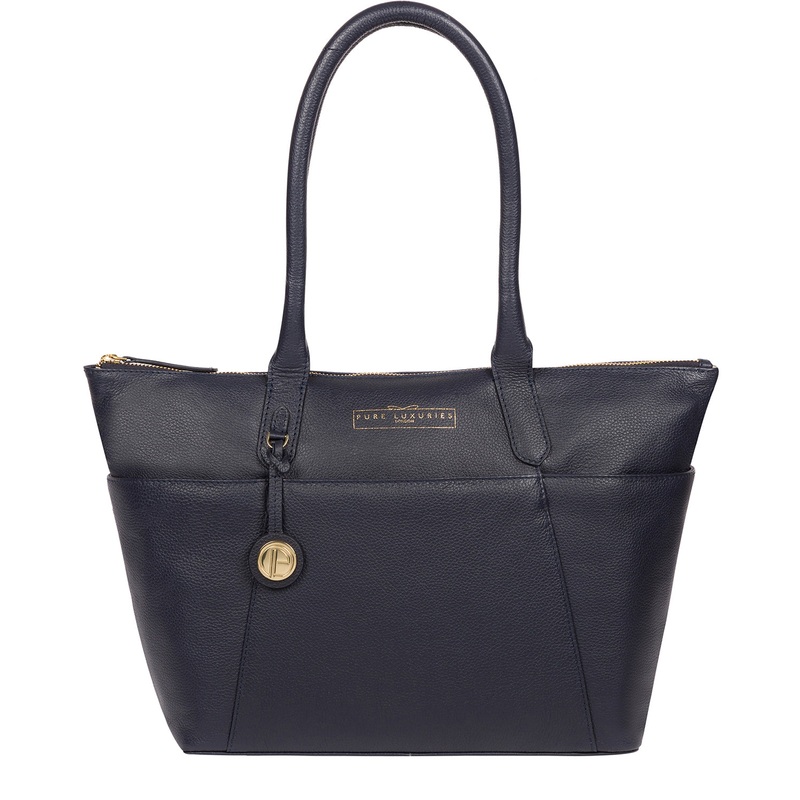 'Everly' Navy Leather Tote Bag