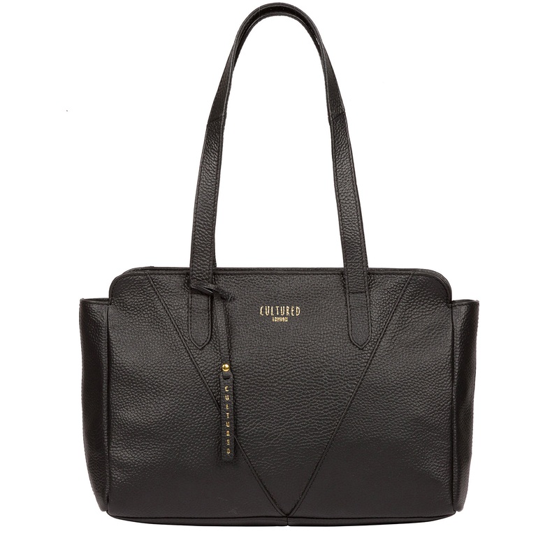 'Greta' Black Leather Shoulder Bag