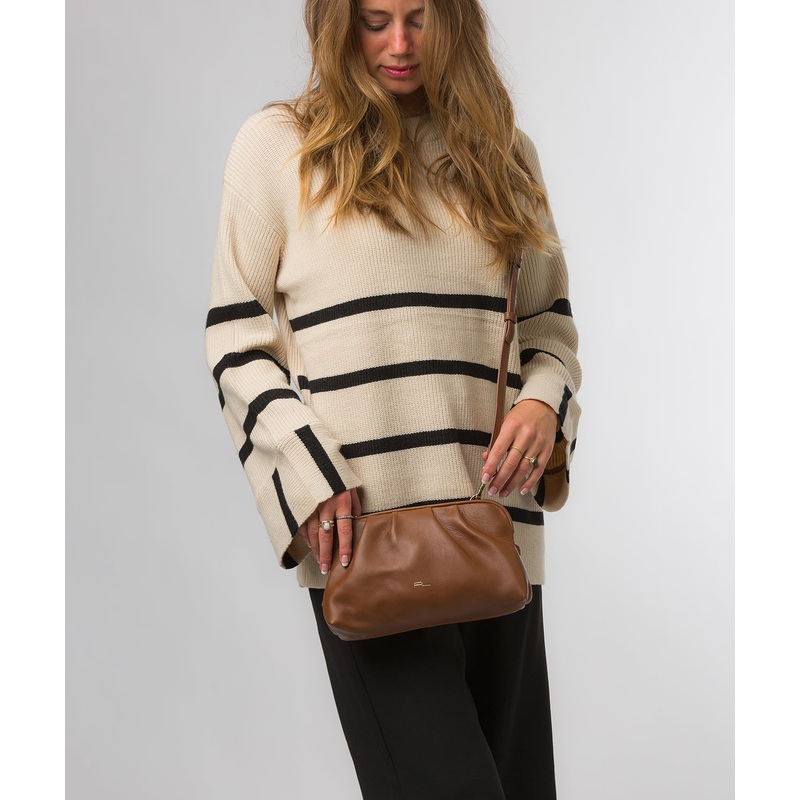 'Halsey' Chestnut Nappa Leather Cross Body Clutch Bag
