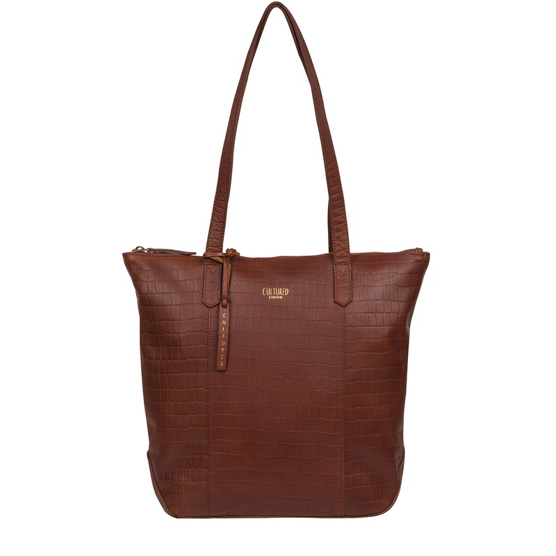 'Havering' Chestnut Croc Leather Tote Bag
