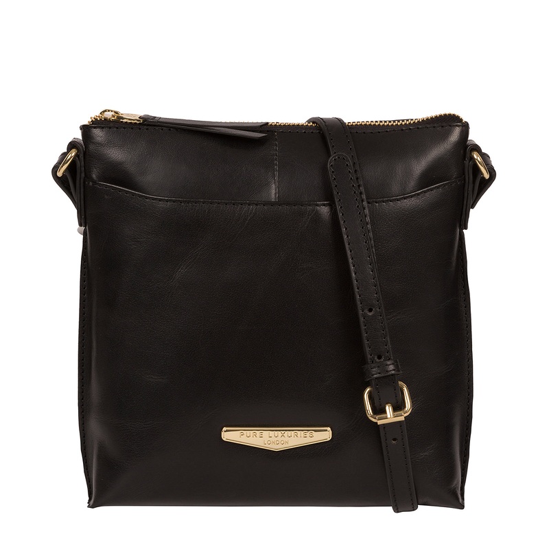 'Kimberley' Black Vegetable-Tanned Leather Cross Body Bag