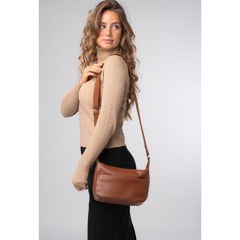 'Leonora' Caramel Leather Cross Body Bag