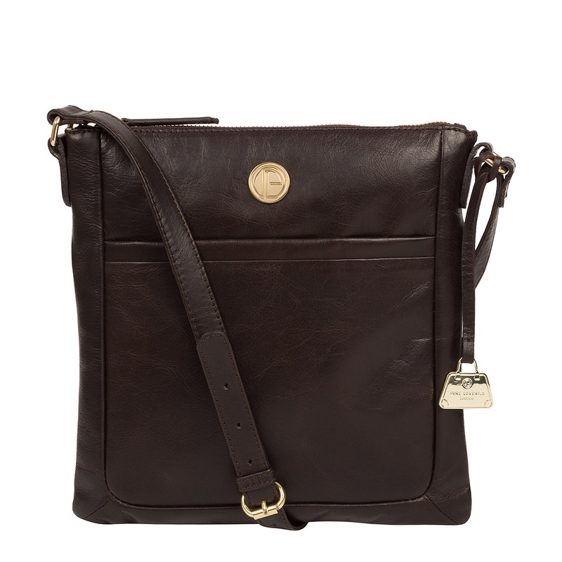 'Lotus' Dark Brown Leather Cross Body Bag