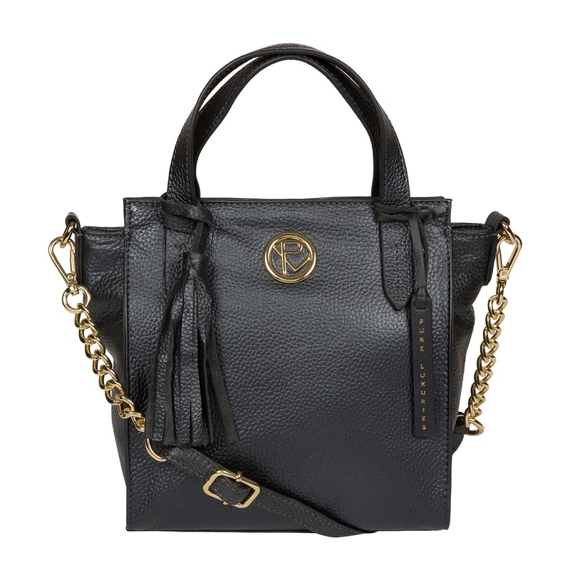 'Lynette' Metallic Blue Steel Leather Handbag