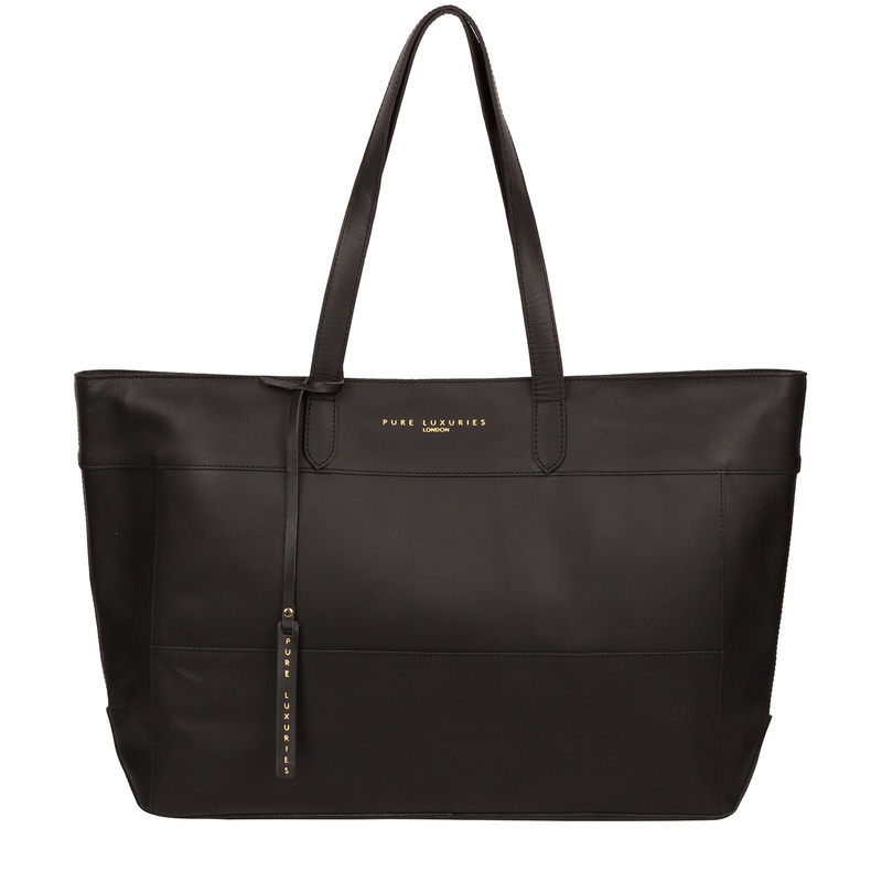 'Milton' Jet Black Vegetable-Tanned Leather Extra-Large Tote Bag