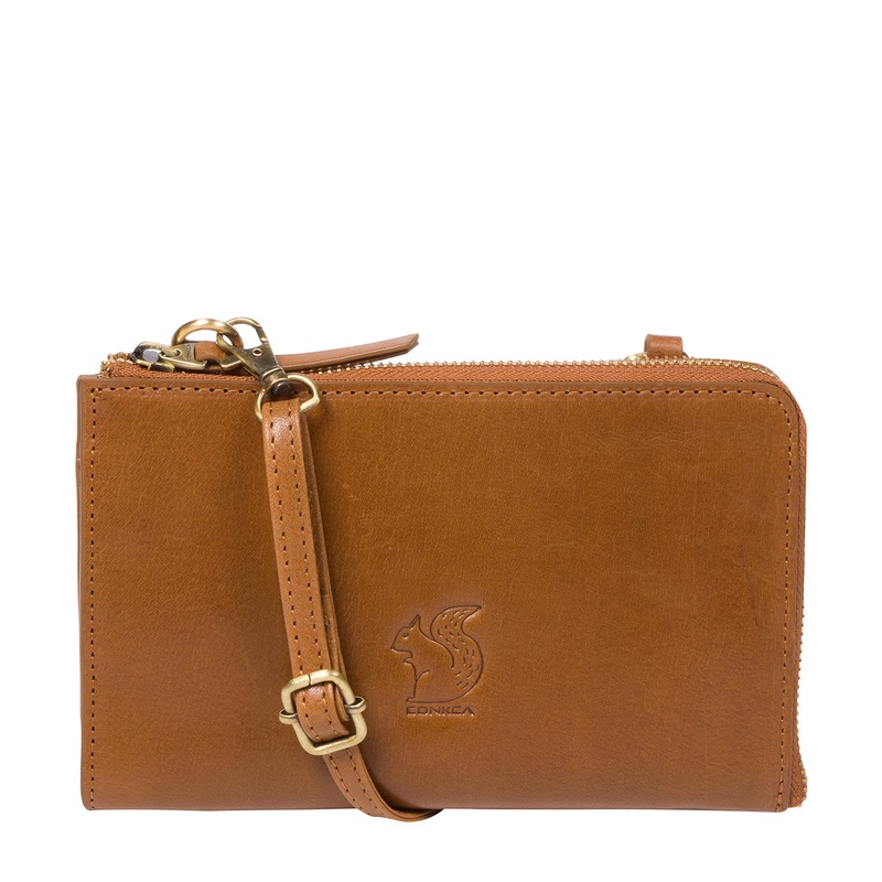 'Senga' Dark Tan Leather Cross Body Clutch Bag