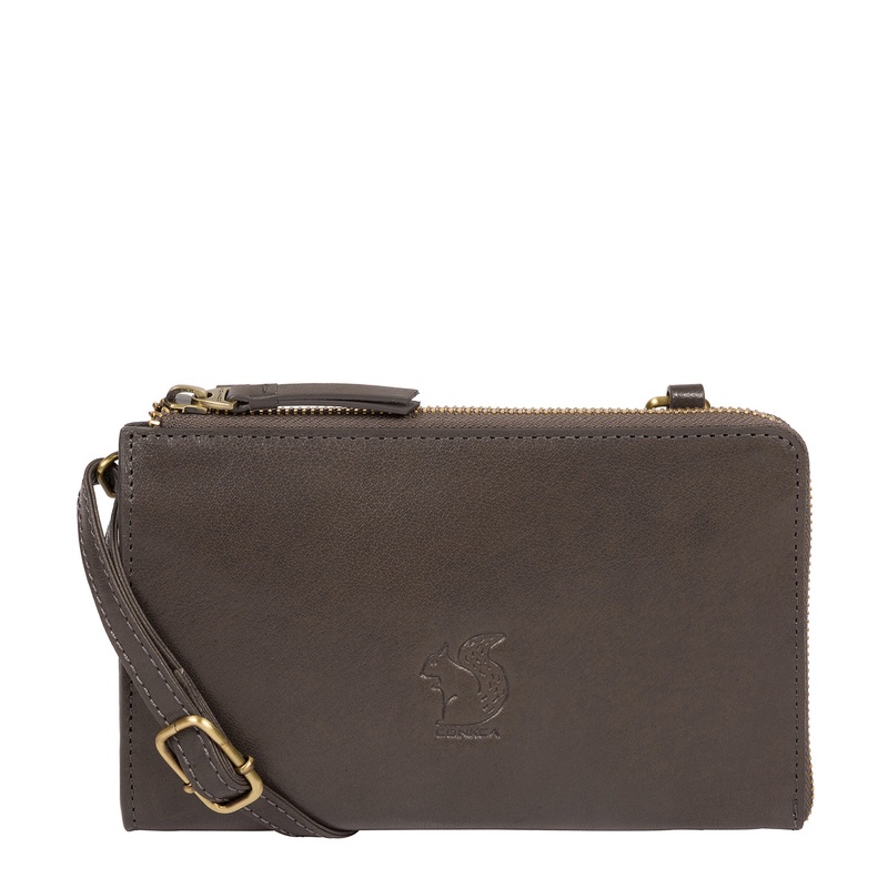'Senga' Slate Leather Cross Body Clutch Bag