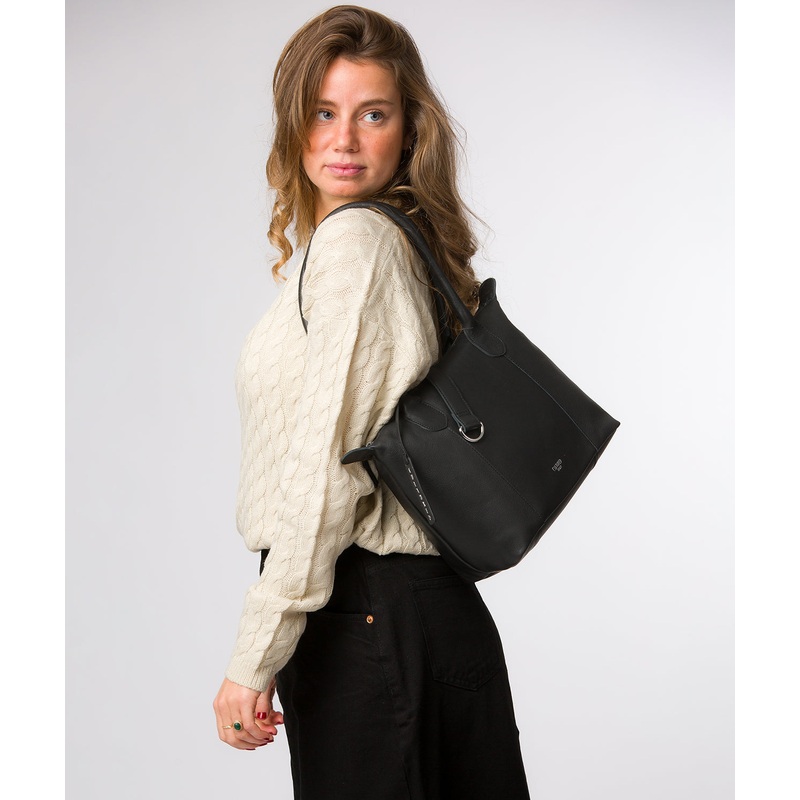 'Uma' Black Leather Tote Bag