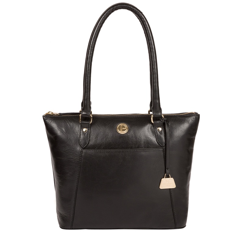 'Violet' Jet Black Leather Tote Bag
