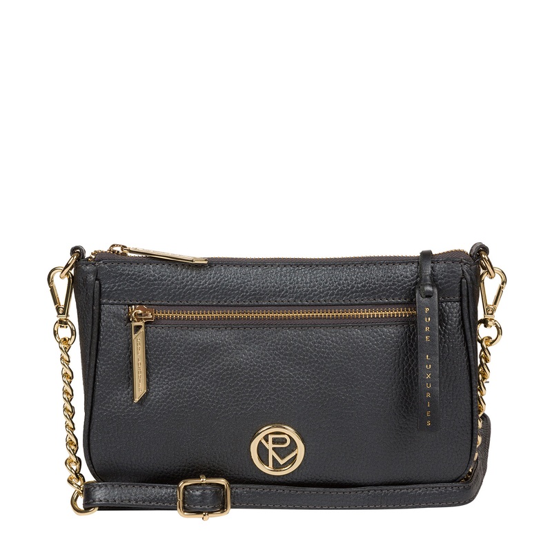 'Yvette' Metallic Blue Steel Leather Cross Body Clutch Bag