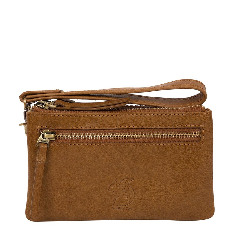 'Aswana' Dark Tan Leather Clutch Bag