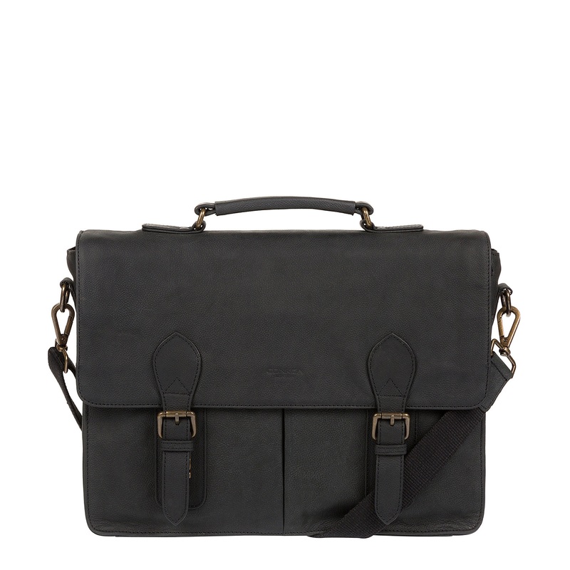 'Bennet' Vintage Black Leather Work Bag