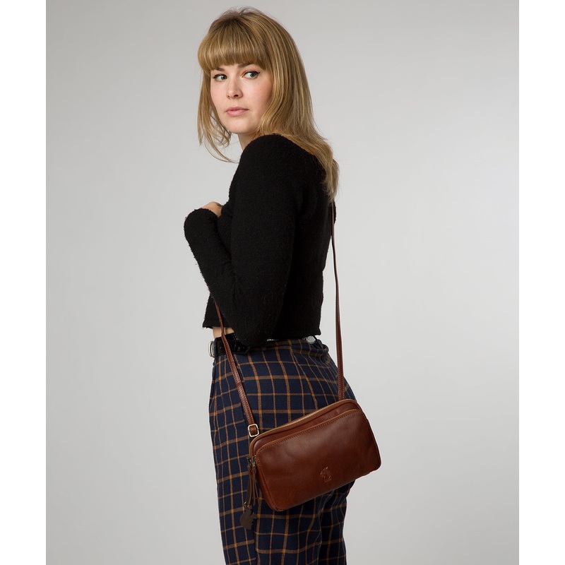 'Birdie' Conker Brown Leather Cross Body Bag