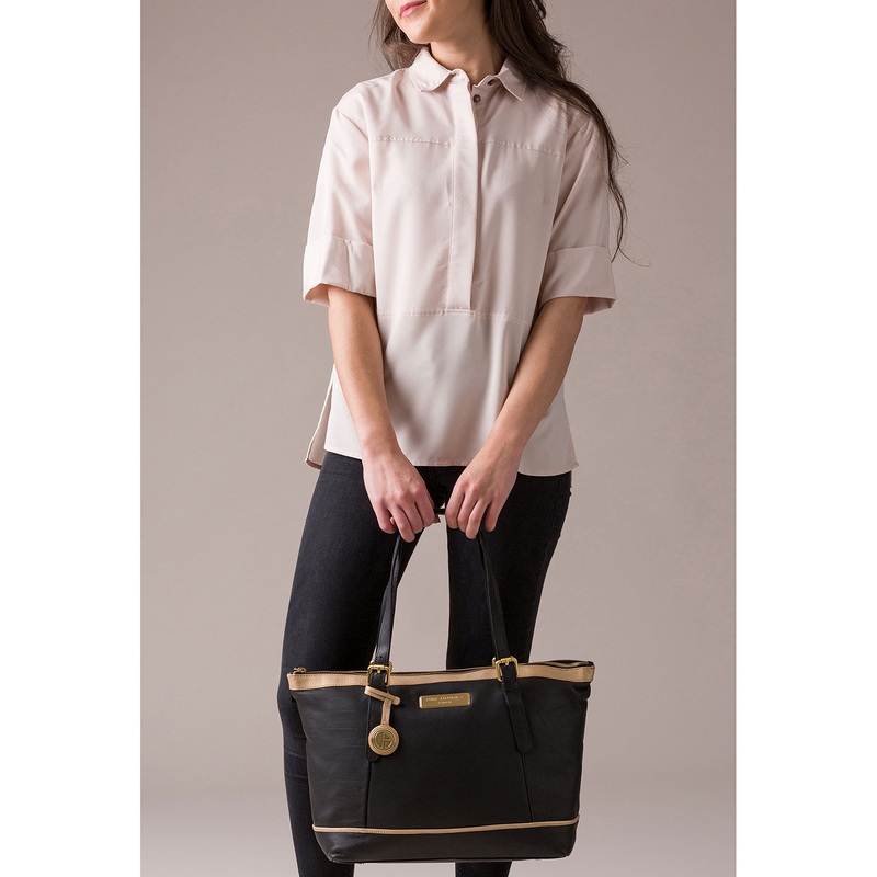 'Blossom' Black & Champagne Trim Leather Bag