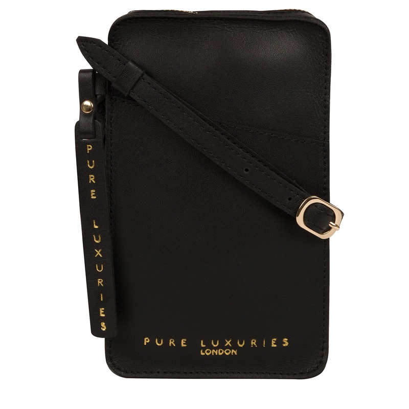 'Cambourne' Jet Black Vegetable-Tanned Leather Phone Bag