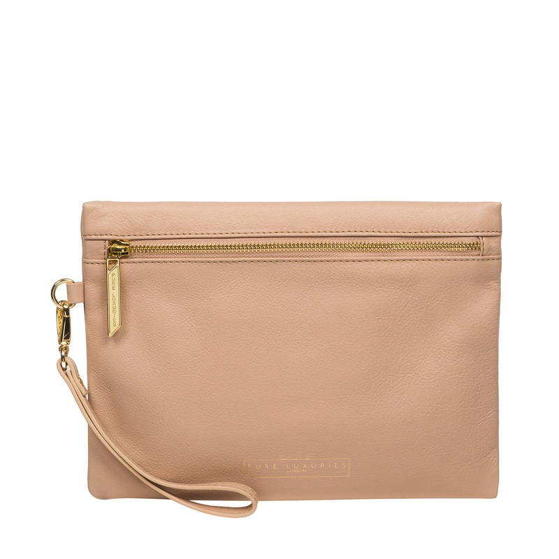 'Chalfont' Latte Leather Clutch Bag