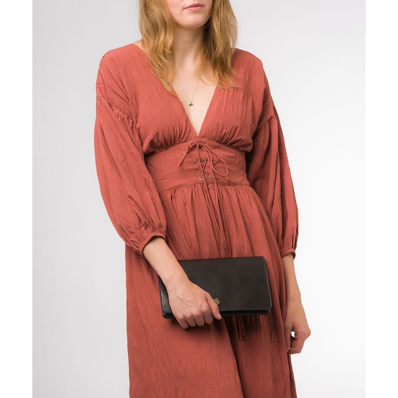 'Cherish' Black Leather Clutch Bag