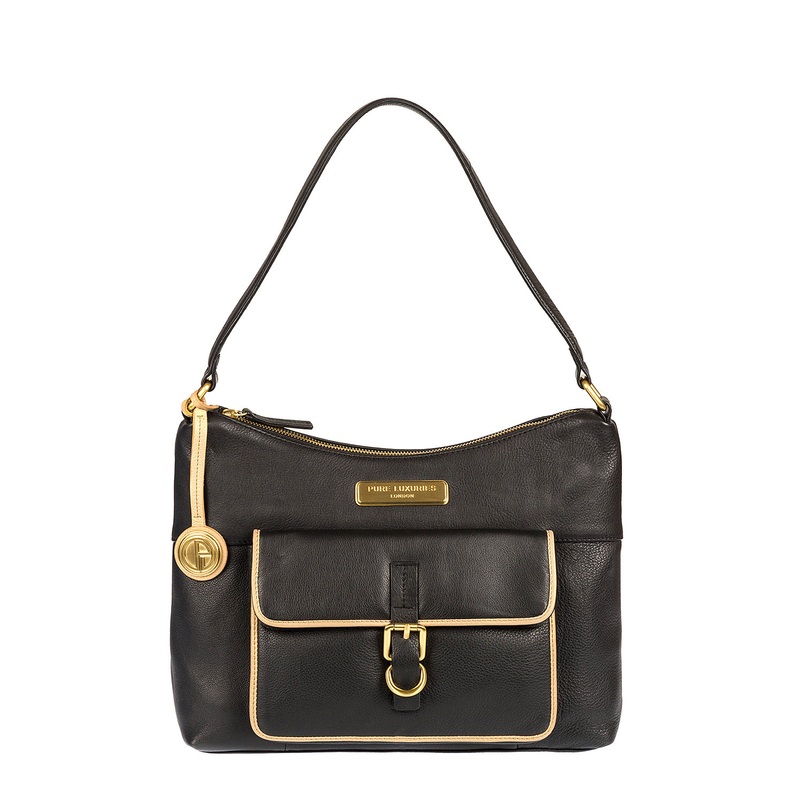 'Cherry' Black & Champagne Trim Leather Shoulder Bag