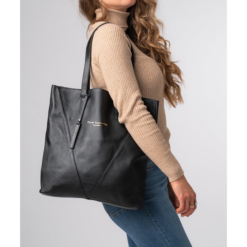 'Claudia' Black Leather Shopper Bag
