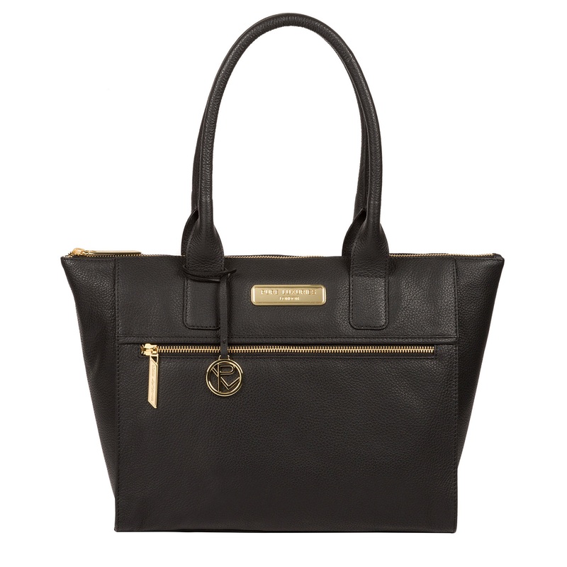 'Faye' Black Leather Tote Bag