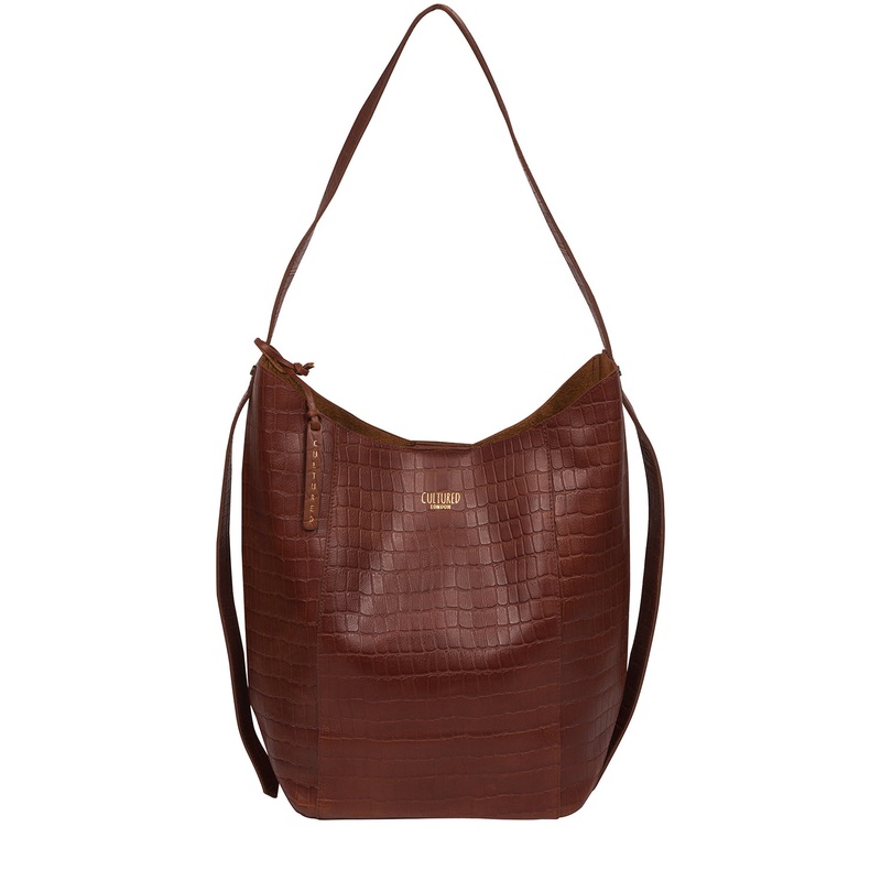 'Harrow' Chestnut Croc Leather Shoulder Bag