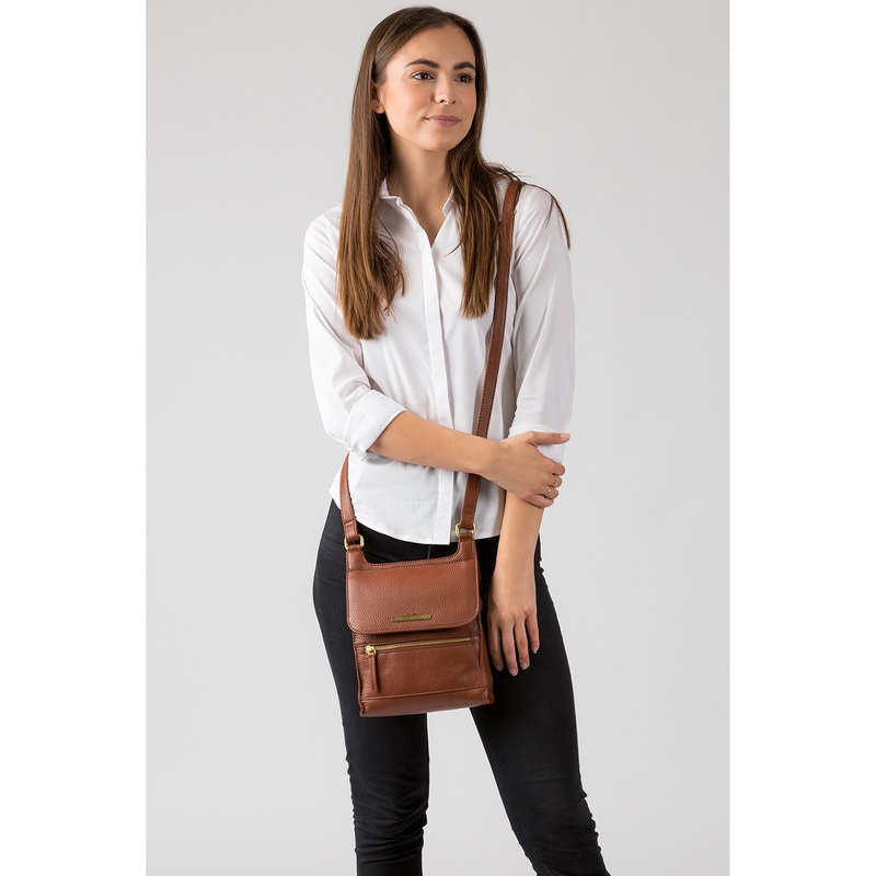 'Keala' Dark Tan Leather Cross Body Bag
