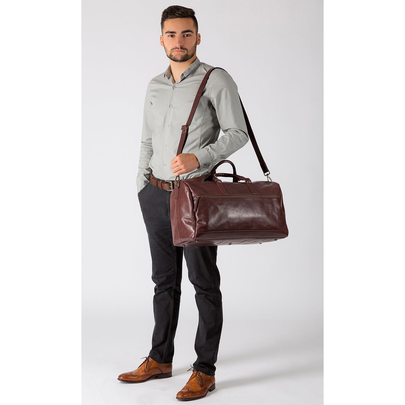 'Lucca' Italian-Inspired Brown Leather Holdall