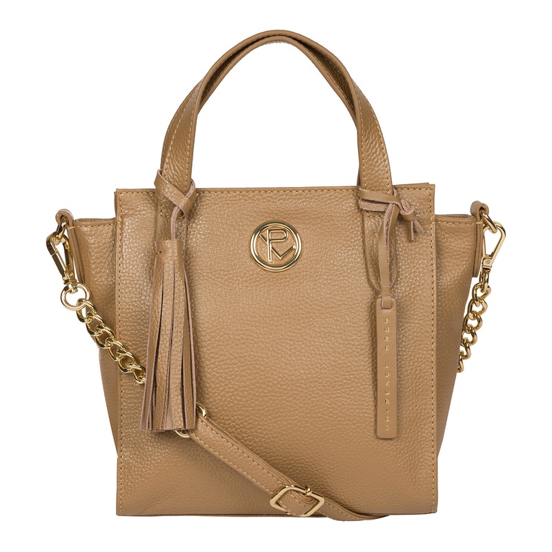 'Lynette' Metallic Champagne Leather Handbag