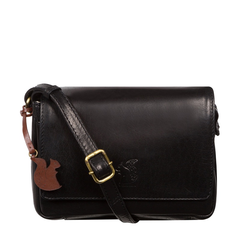 'Marta' Black Leather Cross Body Bag