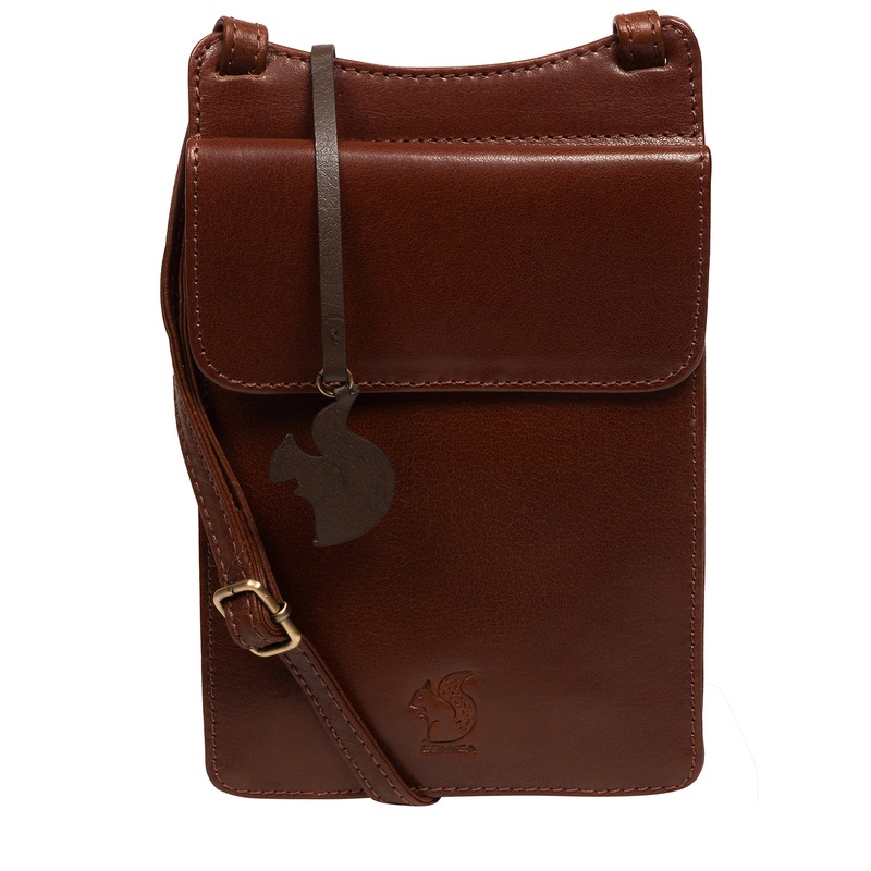 'Milly' Conker Brown Leather Cross Body Phone Bag