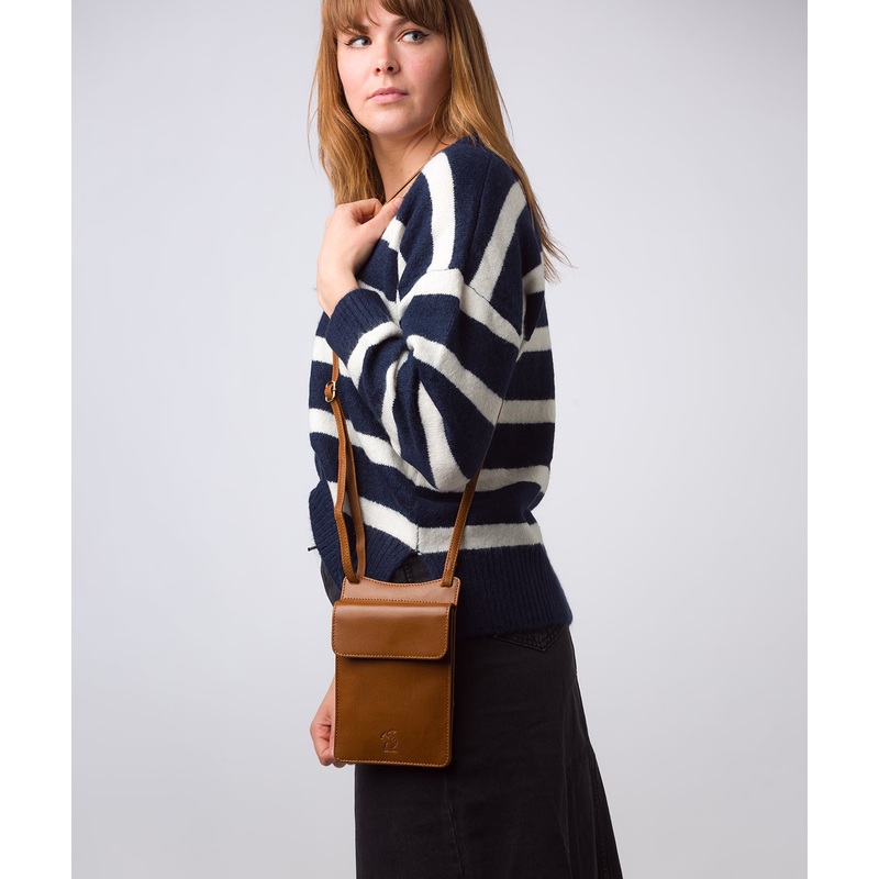 'Milly' Dark Tan Leather Cross Body Phone Bag