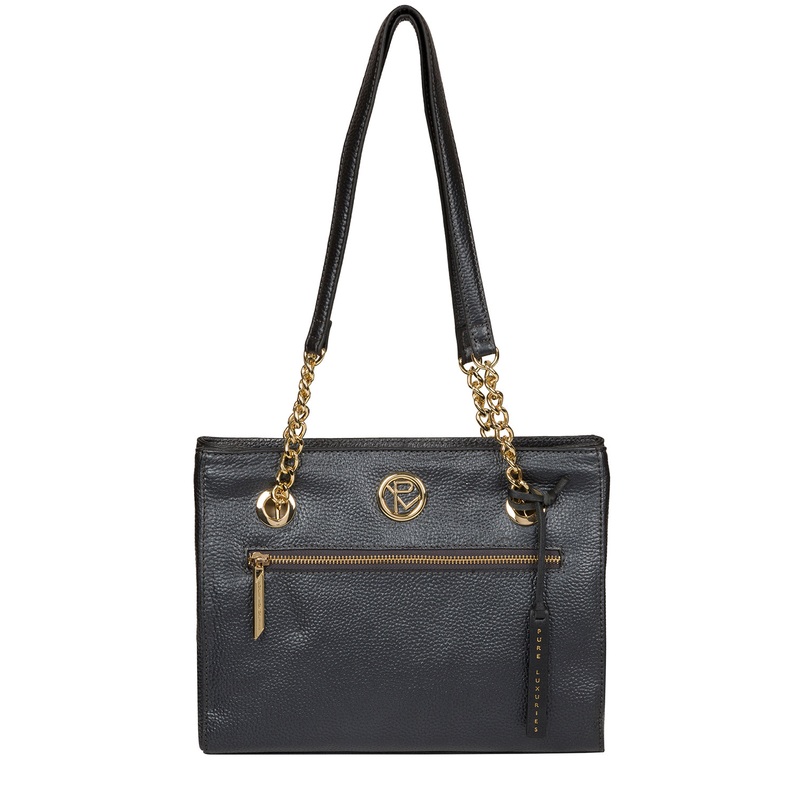 'Nannette' Metallic Blue Steel Leather Shoulder Bag