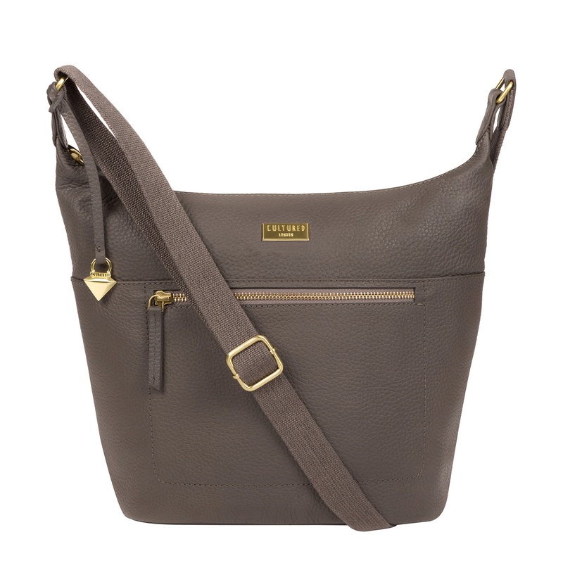 'Paula' Grey Leather Cross Body Bag