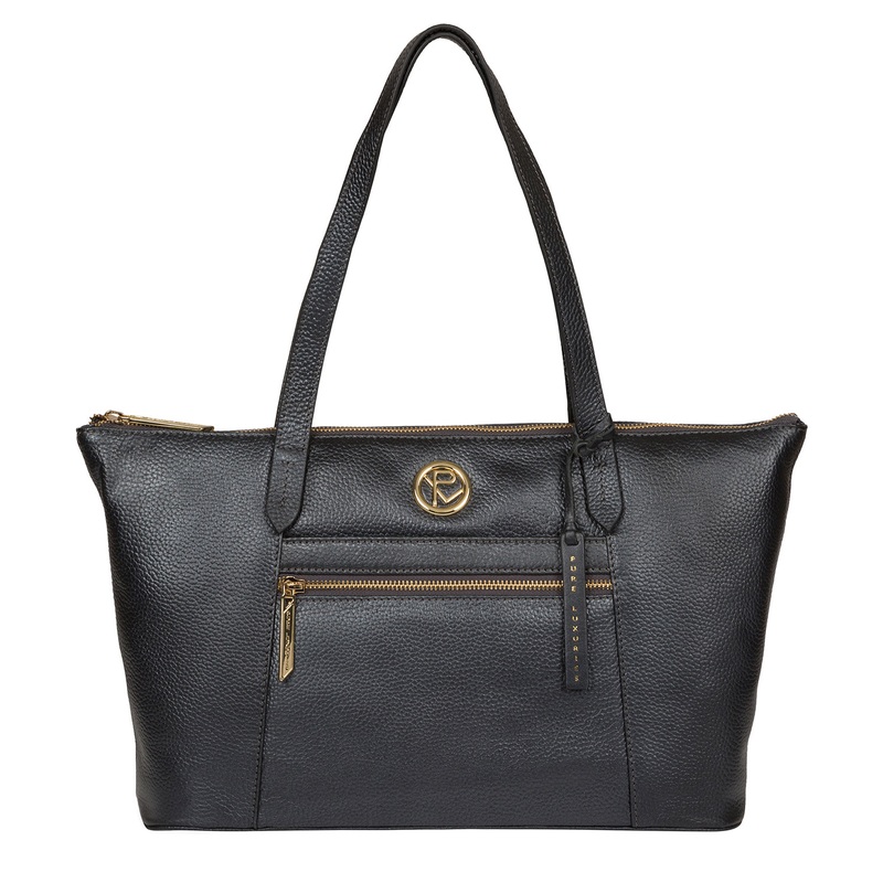 'Rosamonde' Metallic Blue Steel Leather Tote Bag