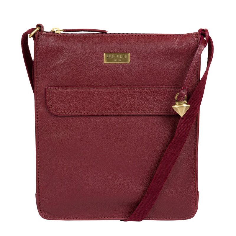 'Sarah' Ruby Red Leather Cross Body Bag
