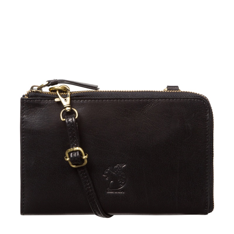 'Senga' Black Leather Cross Body Clutch Bag
