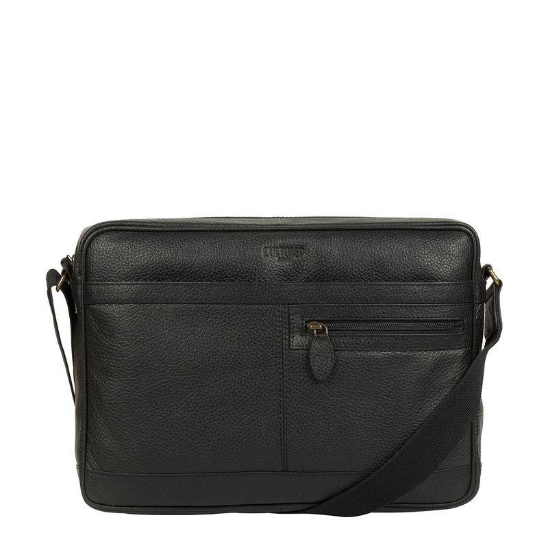 'Trek' Black Leather Messenger Bag