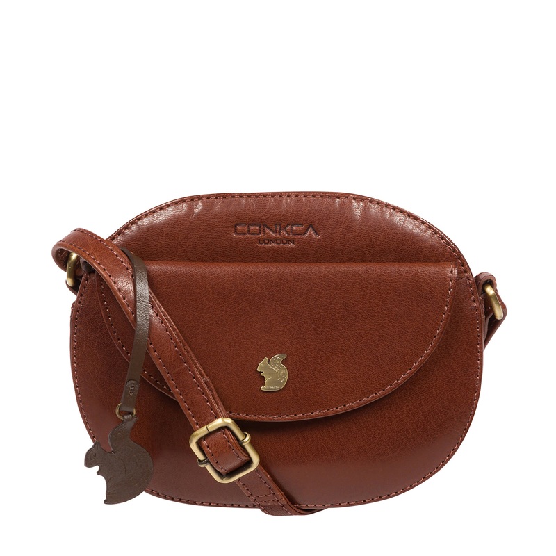 'Una' Conker Brown Leather Cross Body Bag