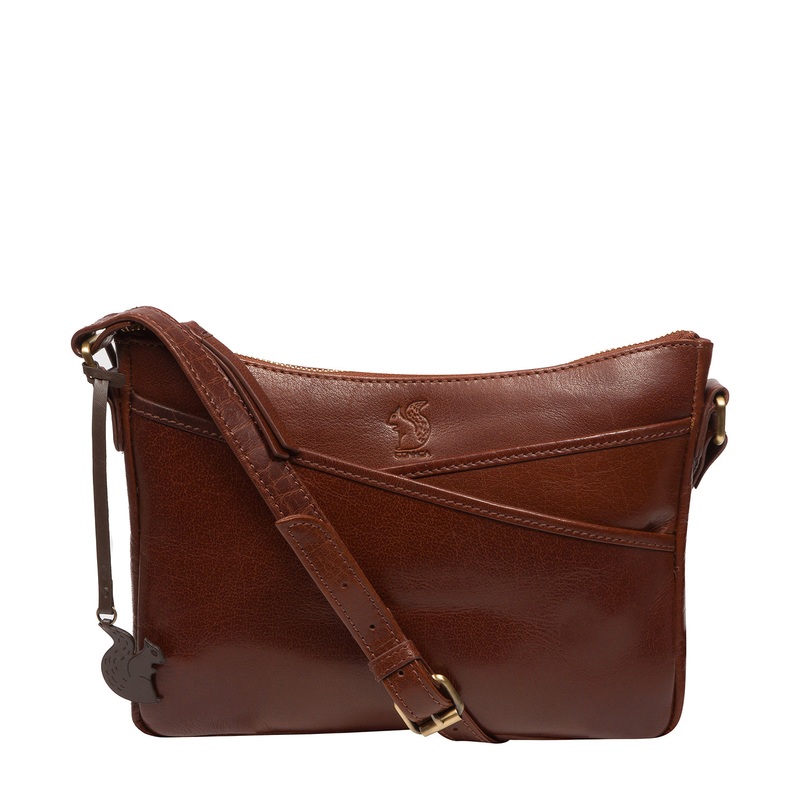 'Viola' Conker Brown Leather Cross Body Bag