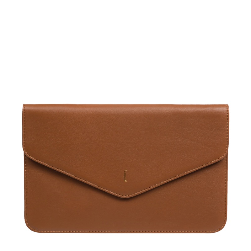 'Viviane' Tan Leather Clutch Bag